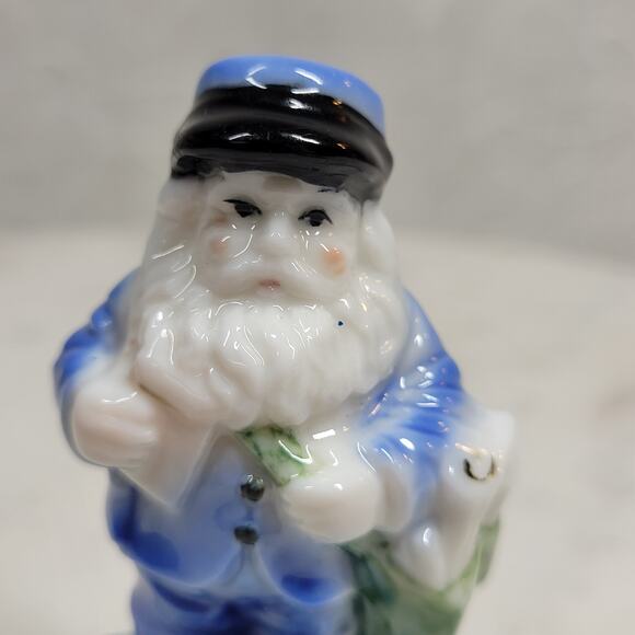 VINTAGE Santa Claus Trinket Box Blue White Porcelain Christmas Holiday Hinged - Picture 7 of 13